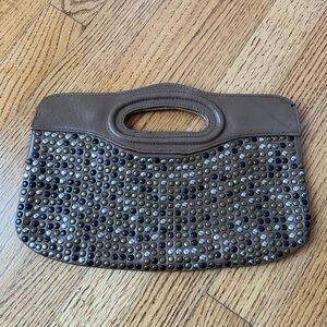 Roberta Freymann Elegant Studded Tan Clutch Boho Vintage